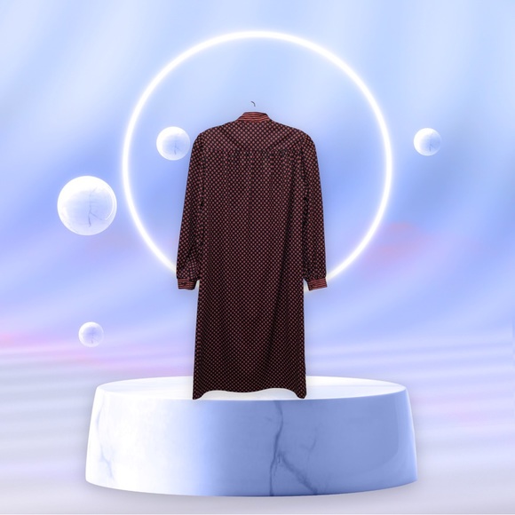 ILGWU Women's Size 6 Navy Blue/Red/Tan Long Puff Sleeve Polka Dot/Striped Dress - Picture 4 of 11